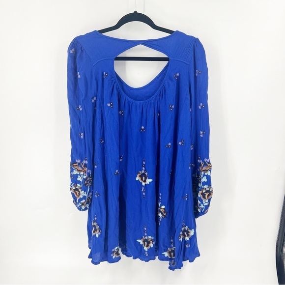 ✅ Free People - Oxford Embroidered Mini Blue Dress SIZE SMALL - Picture 6 of 10